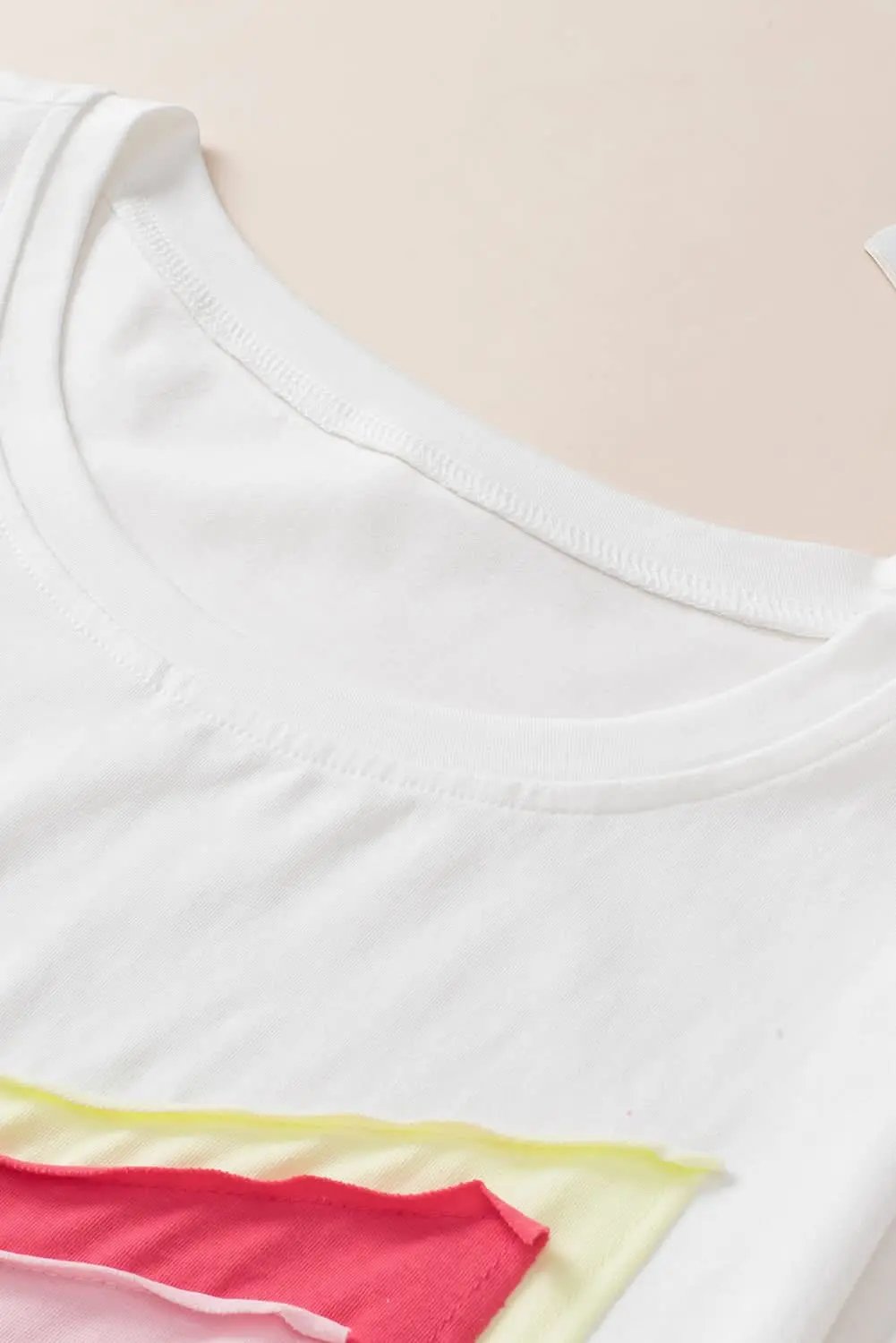 White Colorblock Star Patched Half Sleeve Oversized Tee - Love Salve